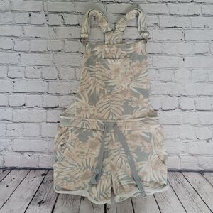 Vintage Havana Tropical Print Burnout Overalls Size Small Peach Grey